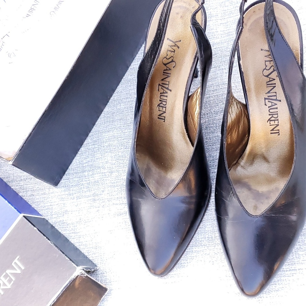 Vintage YSL shoes black slingback heels *with box*